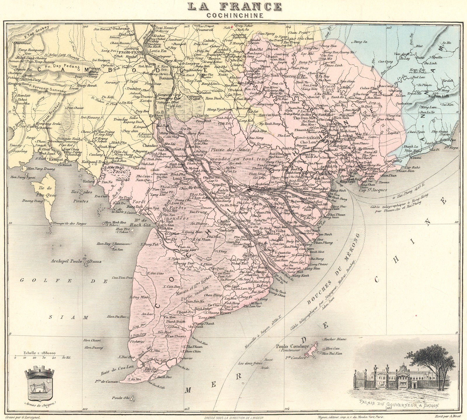 VIETNAM. Cochinchine. Cochinchina. Saigon. Vuillemin. 1903 old antique map